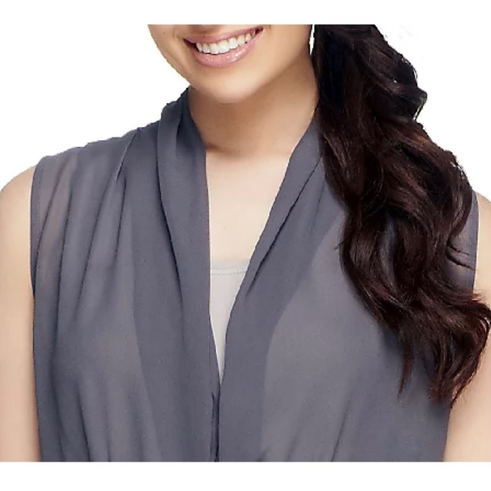 George Simonton Draped Printed Chiffon Duster Vest, NWT 2X Grey A253680 - Picture 4 of 13